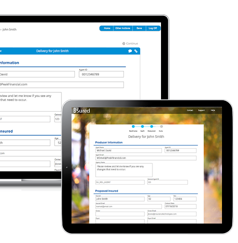 Image of Insurance e-App and e-Delivery screens